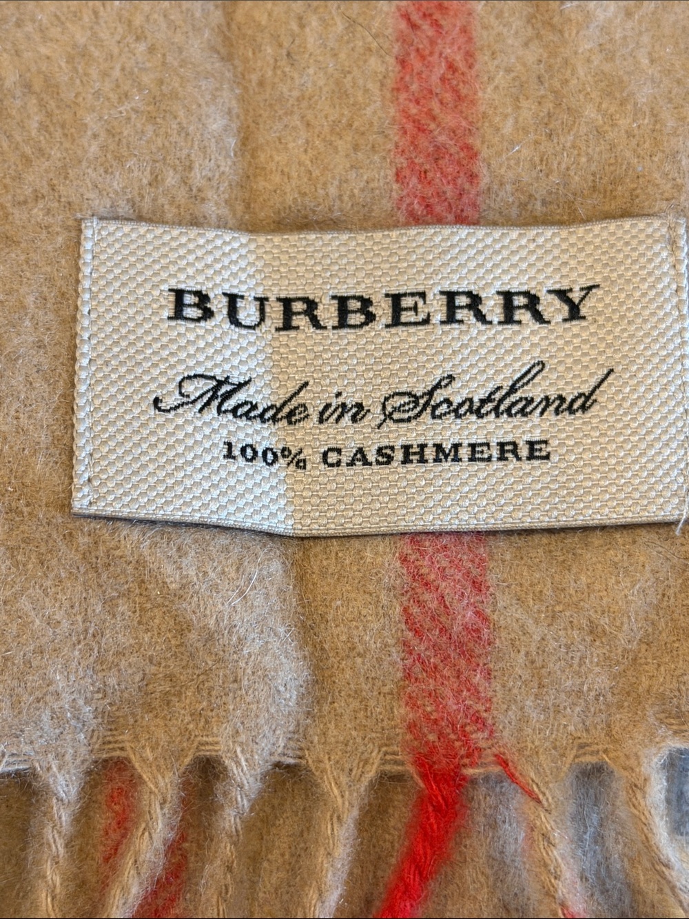 Burberry 100% Cashmere Nova Check Plaid Fringe Scarf Classic Beige 12” x 66” - Picture 2 of 6